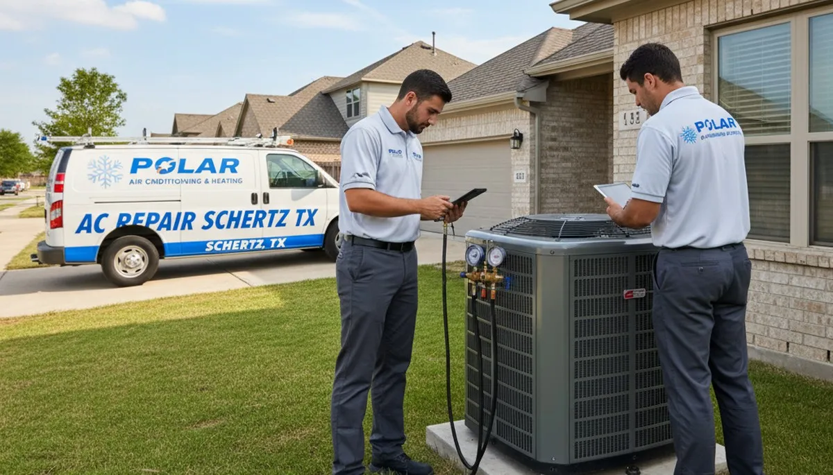 Professional AC repair technician servicing air conditioner unit in San Antonio TX
